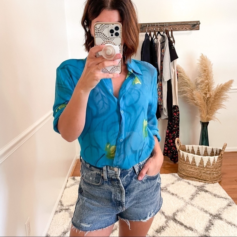 Vintage Silk Floral Blouse Shirt S
